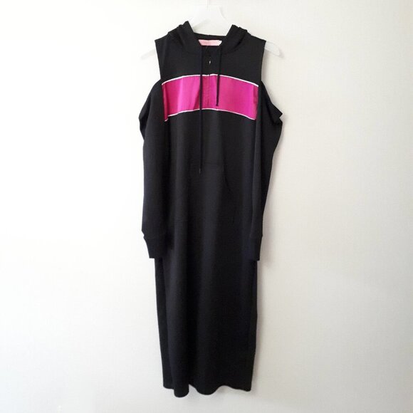 NWOT Juna & Hope black and purple cold shoulder accent track dress with hood, L - Picture 6 of 9